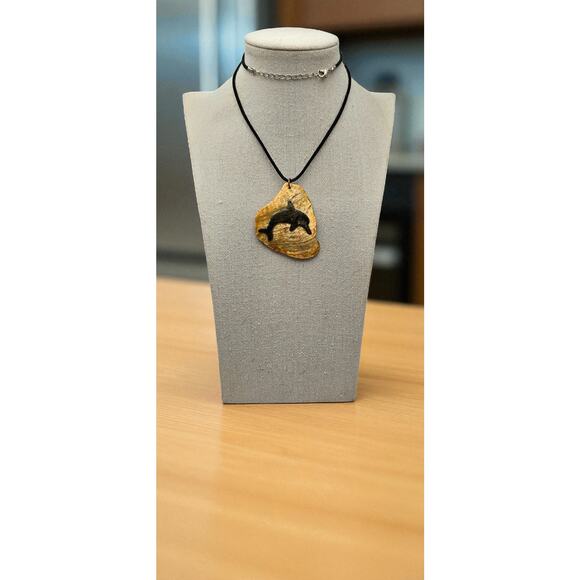 Dolphin Pendant Necklace Black Cord Natural Shell Iridescent Boho Ocean Jewelry - Picture 4 of 7